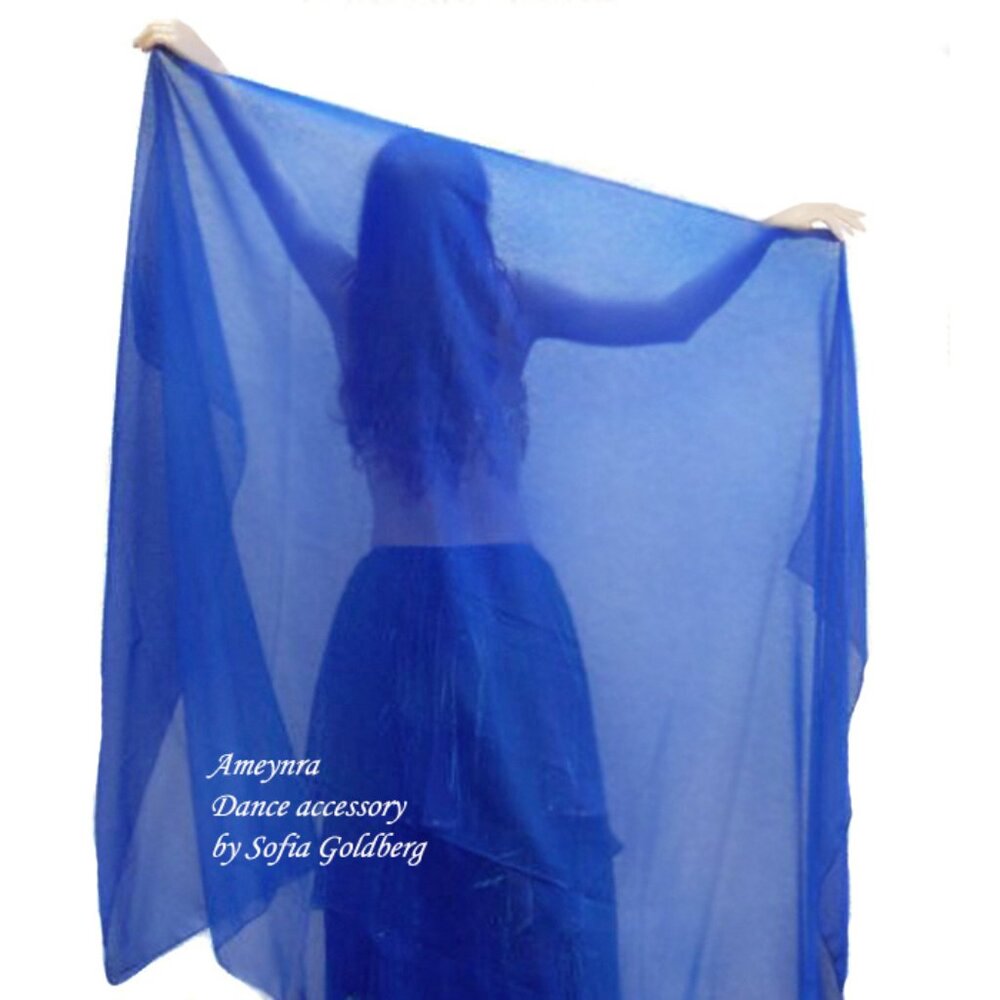 Belly dance veil 2.5 yards x 54 inches blue chiffon New